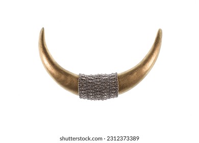 golden bull horn isolated on white background - Shutterstock ID 2312373389