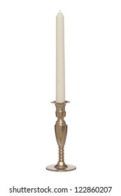 Golden Candle Stick Holder Isolated In A White Background