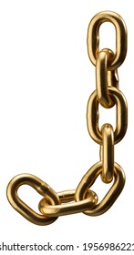 Golden chain alphabet. Letter J isolated on white background. 3d illustration.