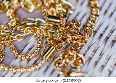 Golden Chain Close Up. Fake Jewelry