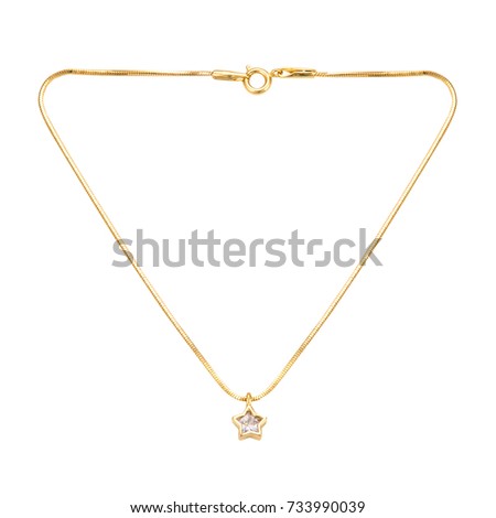 golden chain necklace with pendent on the white background