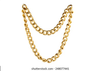 Golden chain of twisted rings. Isolated on white - Shutterstock ID 248077441