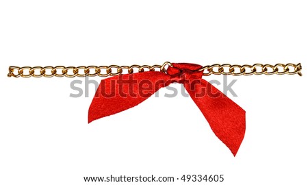 Golden chainlet with red ribbon