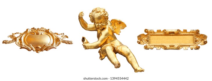 Golden cherub and art cartels isolated