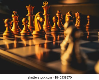 Golden Chess Board Game. Strategy Ideas Concept Business Futuristic Graphic Icon.