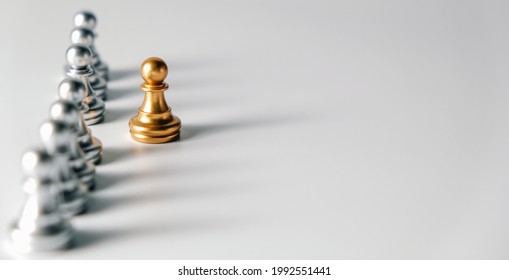 Golden chess moves out of the line. different concept unique success - Shutterstock ID 1992551441