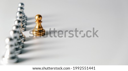 Golden chess moves out of the line. different concept unique success