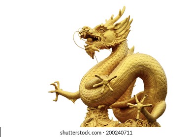 Golden Chinese Dragon Isolated On White Background