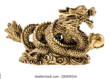 Golden chinese dragon sculpture isolated over a pure white background