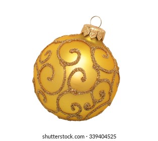 Golden Christmas Ball, Isolated On White Background