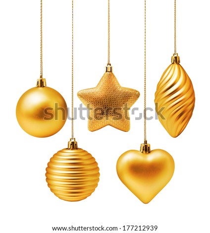Golden Christmas decoration elements isolated on white background