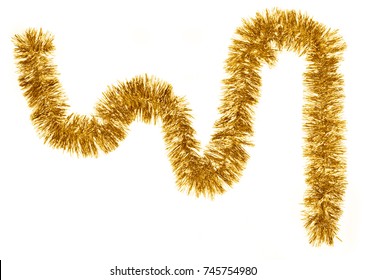 Golden Christmas Garland Against White Background.