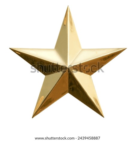 Golden Christmas Star isolated on white Background. Top View Close-Up Gold Star render (isolated on white and clipping path)