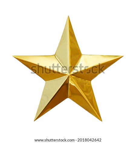 Golden Christmas Star metal glossy bright shine five angle star shape photo isolated on white Background. This has clipping path.                          ストックフォト © 