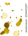 Golden coins flying overlay on white a background