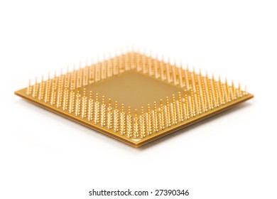 Golden Computer CPU close up shot