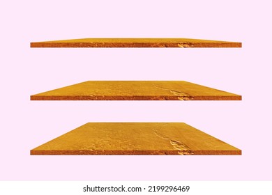 Golden Concrete Tabletop Or Shelves Isolated On White Background. With Clipping Path.