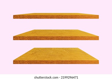 Golden Concrete Tabletop Or Shelves Isolated On White Background. With Clipping Path.