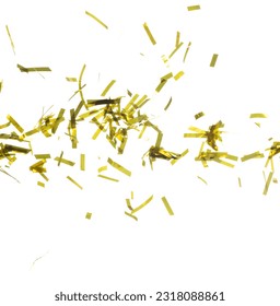 Golden Confetti Foil fall splashing in air. Gold Confetti Foil explosion flying, abstract cloud fly. Many Party glitter scatter in many group. White background isolated high speed shutter freeze - Shutterstock ID 2318088861