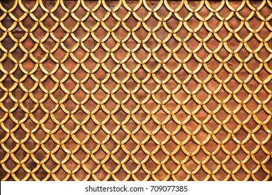 Golden Copper - Red Roof Tile Texture At Thai - Buddhist Temple