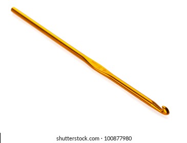 Golden Crochet Hook Isolated On White