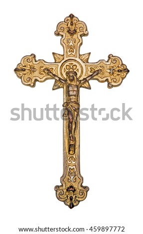 Golden crucifix isolated on white