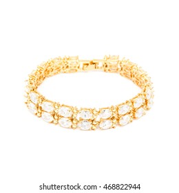 Golden Diamond Bracelet Isolated On White Background