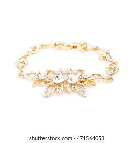 Golden Diamond Bracelet Isolated On White Background