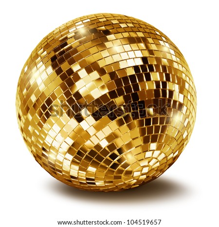 Golden disco mirror ball isolated on white background