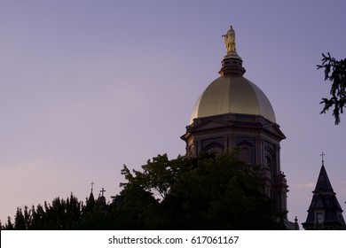 Golden Dome On The Main Building At The University Of Notre Dame