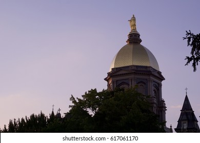 Golden Dome On The Main Building At The University Of Notre Dame