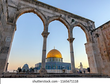 Golden dome of the rock in Jerusalem of Palestine.  Mousque of Al-aqsa (Mescid-i Aksa).