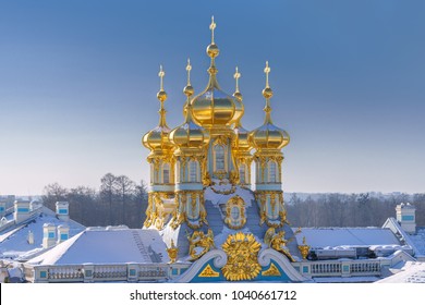 Golden domes in The Catherine Palace, Tsarskoye Selo, Pushkin, Saint-Petersburg, Russia