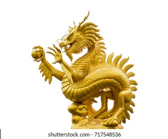 Golden dragon, chinese golden dragon statue isolate on white background