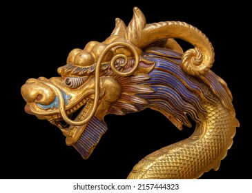 Golden Dragon isolated on black background