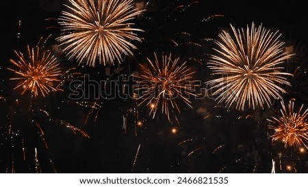 Golden Firework celebrate anniversary independence day night time celebrate national holiday. Countdown to new year 2024 party time event. Happy new year 2025, 4th of july holiday festival concept