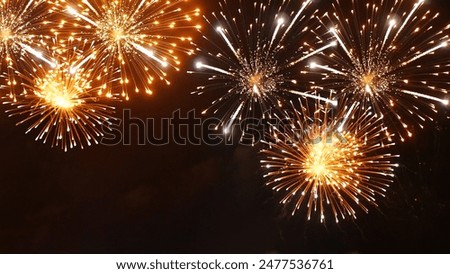 Golden Firework celebrate anniversary independence day night time celebrate national holiday. Countdown to new year 2024 party time event. Happy new year 2025, 4th of july holiday festival concept