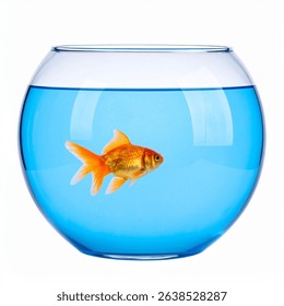 Golden fish bowl png blue water small fish aquarium png white background