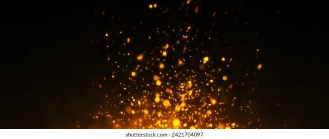 Golden flame of fire, Fire embers particles over black background. Fire sparks background. Abstract dark glitter fire particles lights. bonfire in motion blur. - Powered by Shutterstock - Get 15% off with code: PIKWIZARD15