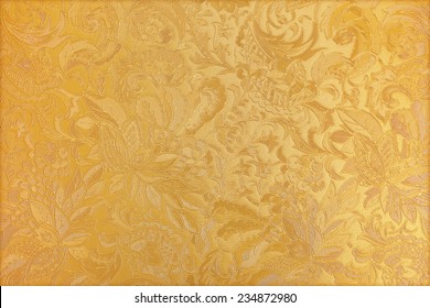 Golden Floral Ornament Brocade Textile Pattern