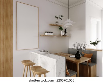 Golden Frame Mockup In Classic White Interior With Modern Scandinavian Furniture