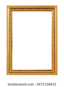 Golden frame vintage style for photo or painting isolated on white background, clipping path