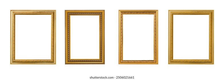 Golden frame vintage style for photo or painting isolated on white background, clipping path