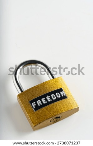 Golden FREEDOM lock at an angle, emphasizing reliability, metallic shine and security concepts