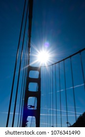 Golden Gate Bridge Against A High Noon Sun, Silhouette 