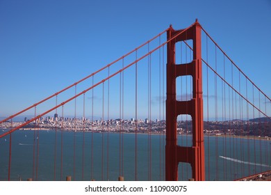 Golden Gate Bridge And Downtown Of San Francisco Close Up