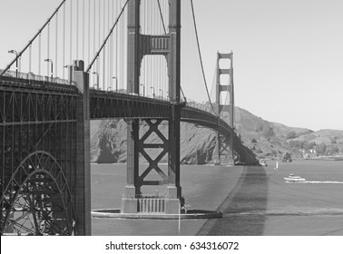 The Golden Gate Bridge, an engineering marvel of construction and architectural landmark which sees both automobile and pedestrian traffic in San Francisco, California, USA