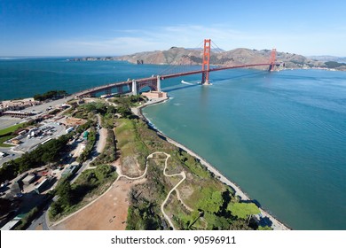 The Golden Gate Bridge And Fort Point Aerial View