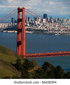 Golden Gate Bridge North Tower And San Francisco Skyline As Seen From Marin Headlands