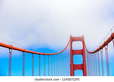 Golden Gate Bridge on a beautiful sunny day with blue sky and clouds in summer - San Fancisco Bay Area,  Golden Gate National Recreation Area, California, USA